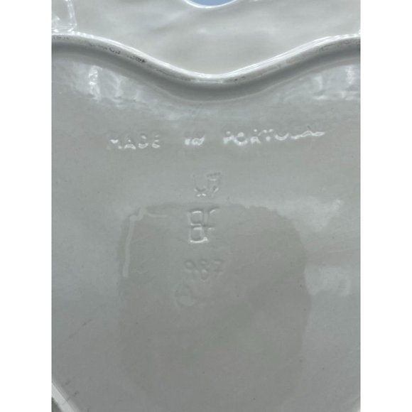 Portugal Majolica Heart Shaped Plate Tray Hand Painted with Embossed Pink Roses/ - Picture 7 of 7